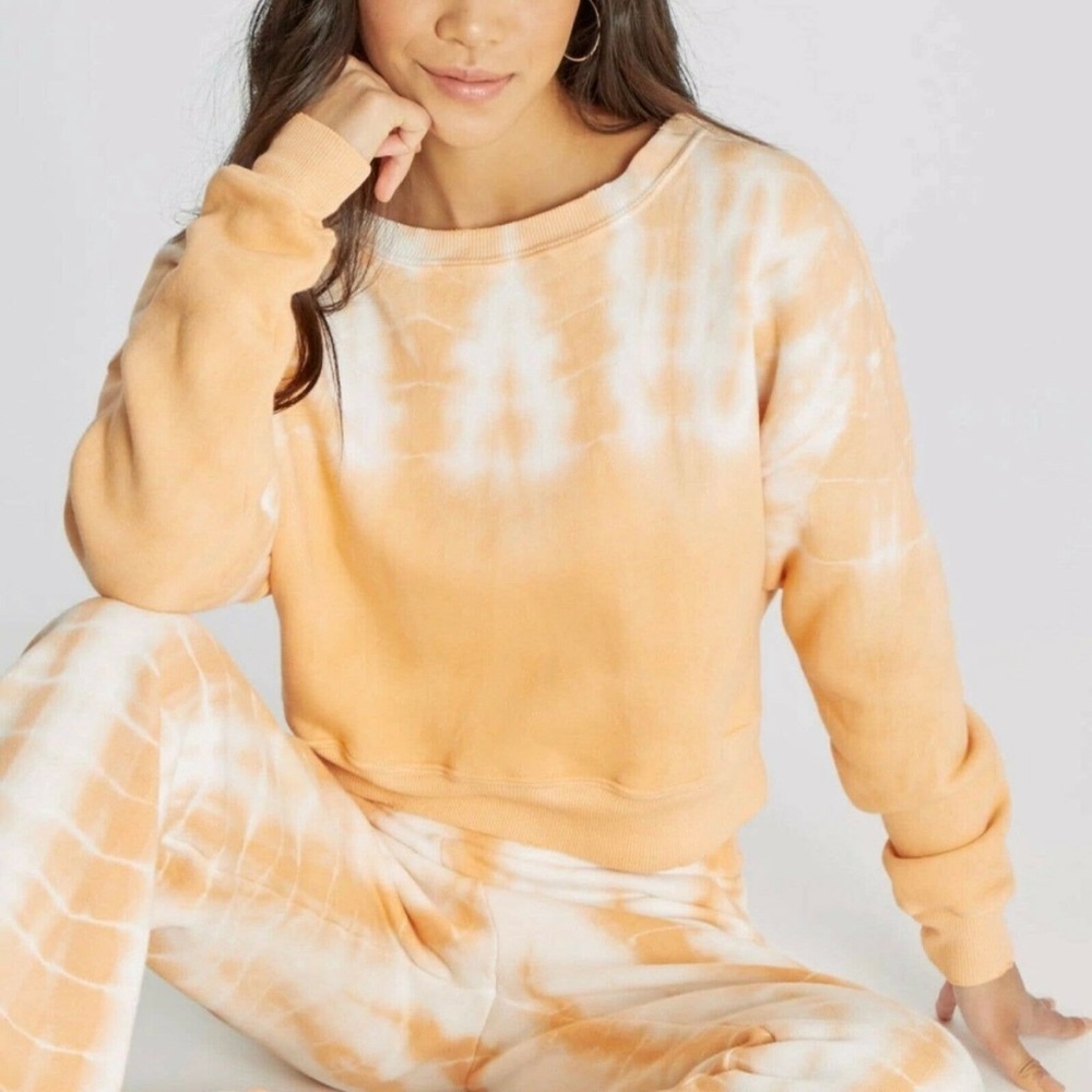 WILDFOX Regal Sweatshirt Melon Tie Dye Pullover Crop  NWT